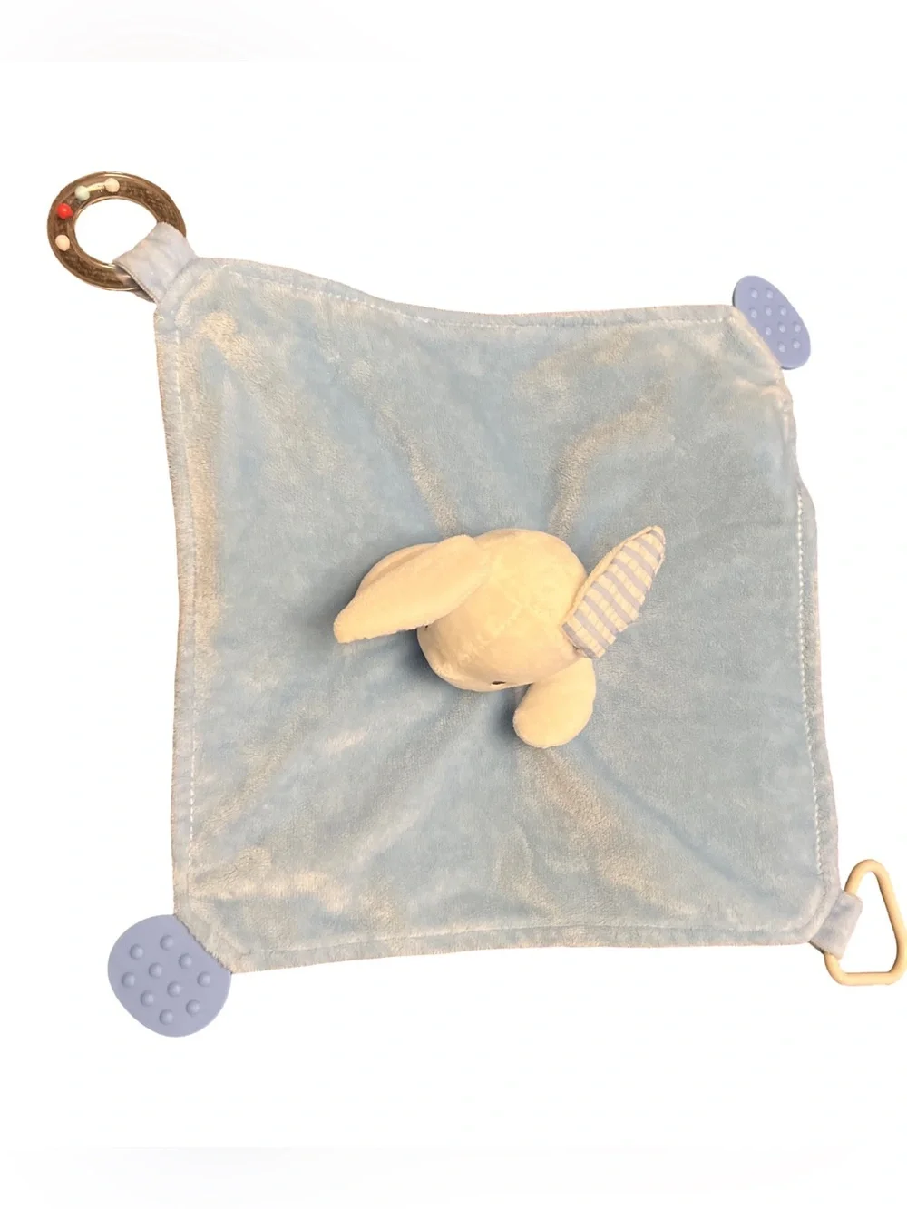 Modern Baby Bunny Rabbit Security Blanket Lovey Blue White Stripes Plush Teether